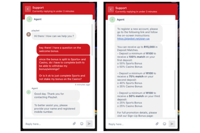 Customer support at Playbet South Africa