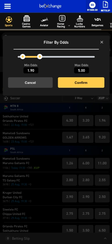 betXchange odds scroller