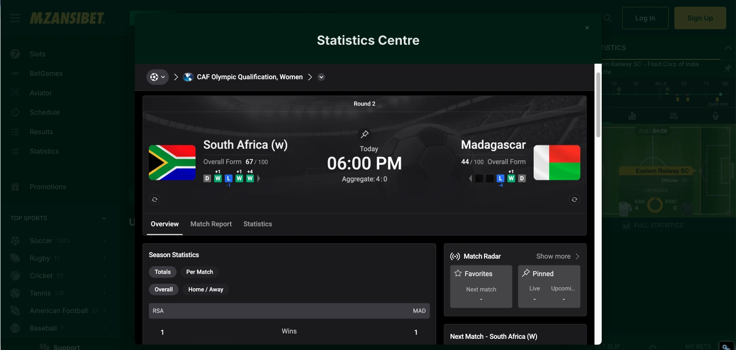 Mzansibet Football Stats